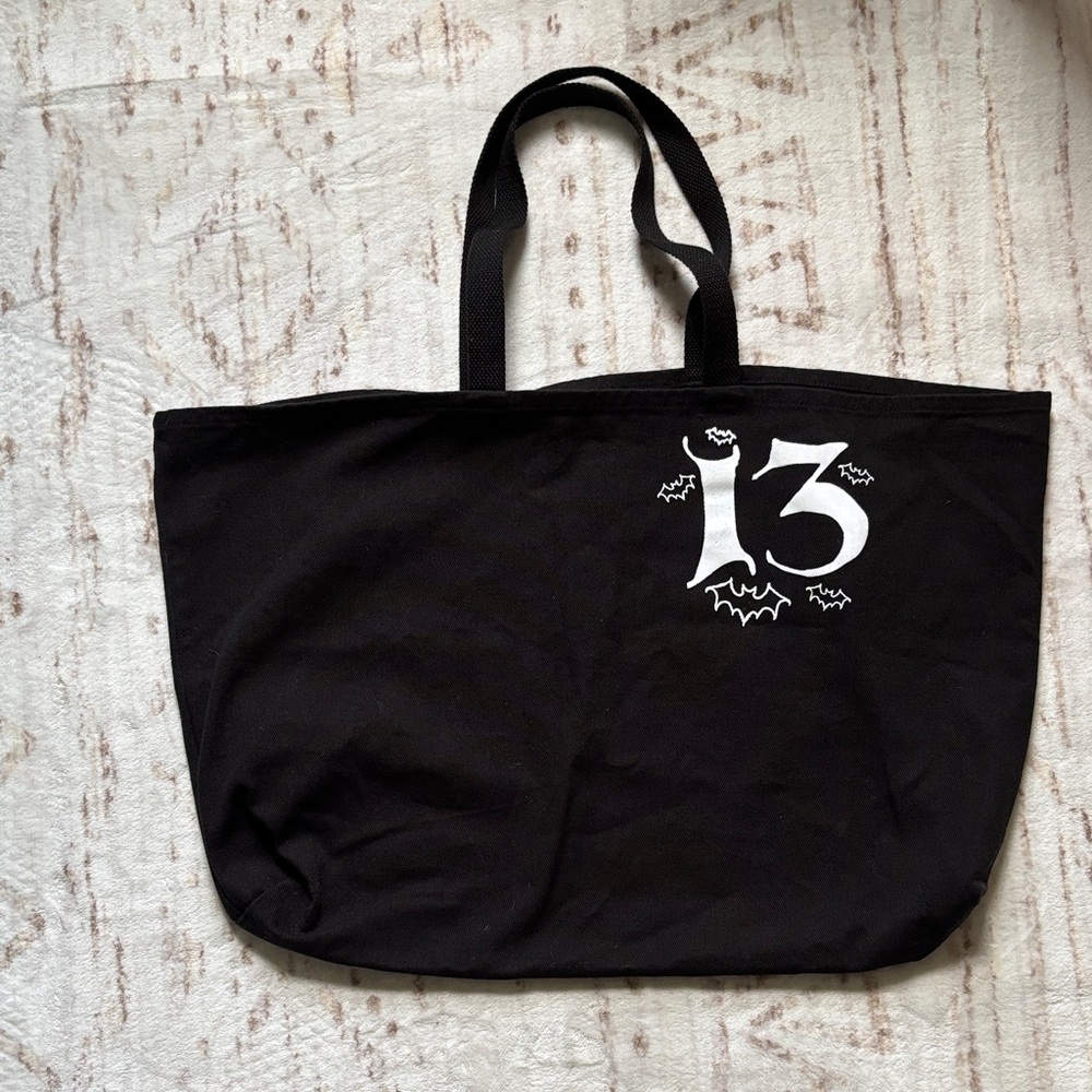 Black Tote Bag with White Print